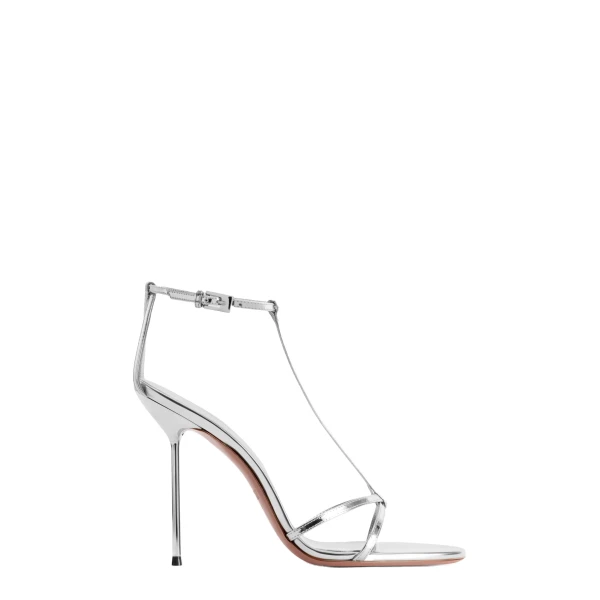 Lidia 105 T Strap Sandals in Silver Mirrored Leather
