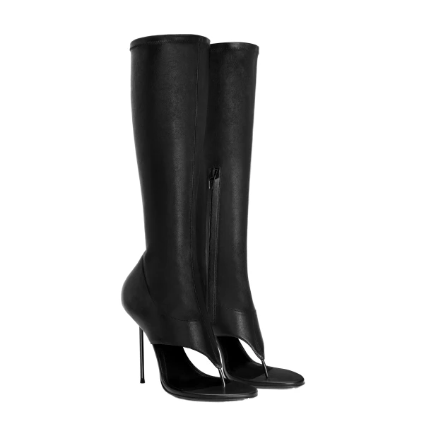 Lidia 105 Thong Boots in Black Stretch Nappa Leather - Image 2