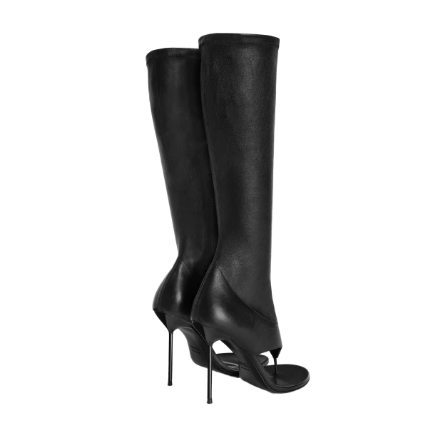 Lidia 105 Thong Boots in Black Stretch Nappa Leather - Image 3