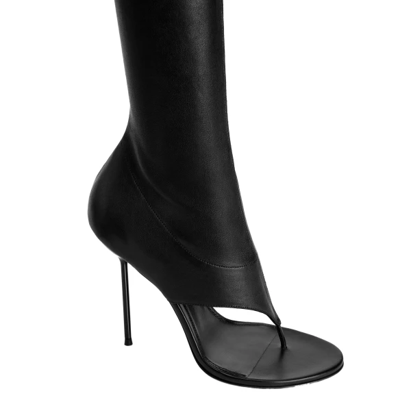 Lidia 105 Thong Boots in Black Stretch Nappa Leather - Image 5