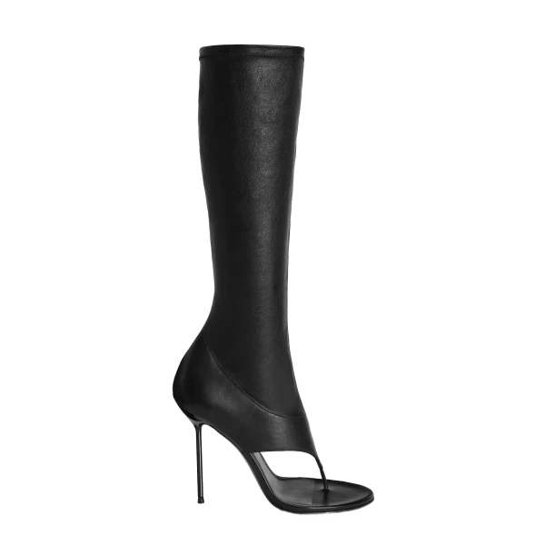 Paris Texas Lidia 105 Thong Boots in Black Stretch Nappa Leather