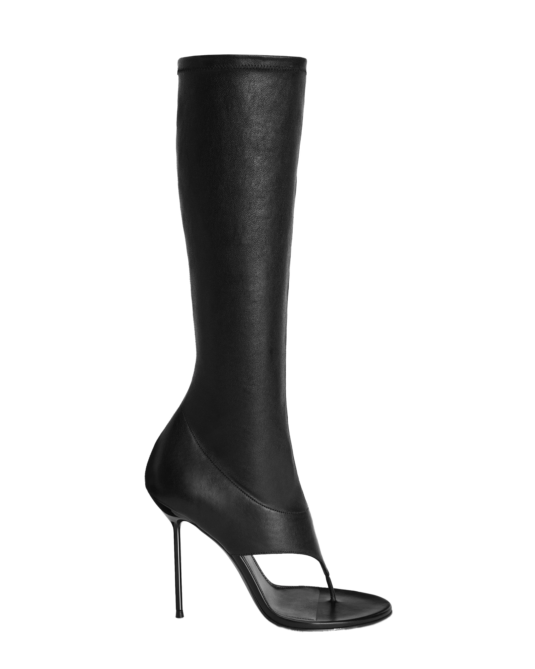 Paris Texas Lidia 105 Thong Boots in Black | Luxury Shoes Paris Texas Lidia 105 Thong Boots in Black Stretch Nappa Leather