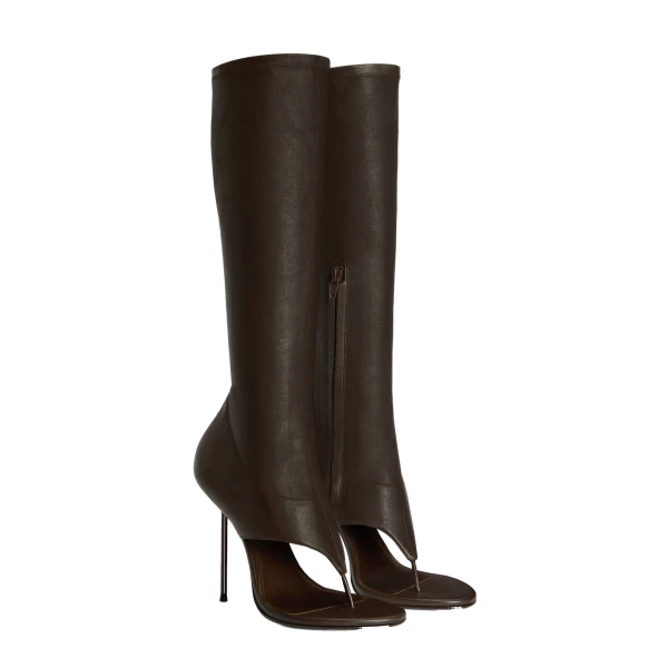 Lidia 105 Thong Boots in Ebony Stretch Nappa Leather - Image 2