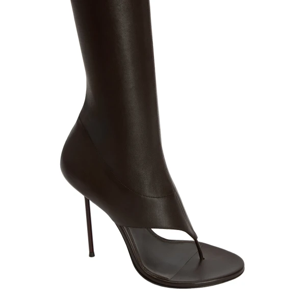 Lidia 105 Thong Boots in Ebony Stretch Nappa Leather - Image 5