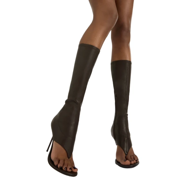 Lidia 105 Thong Boots in Ebony Stretch Nappa Leather - Image 6