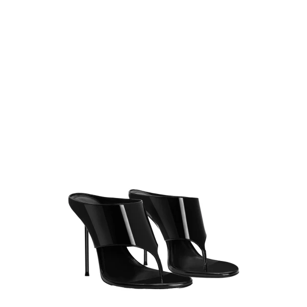 Lidia 105 Thong Mules in Black Patent Leather - Image 2