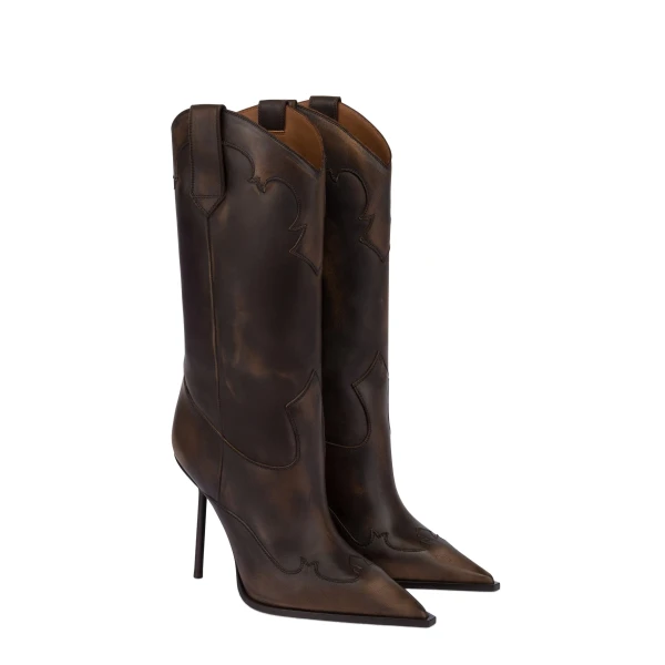 Lidia 105 Western Embroidered Boots in Ebano Brushed Leather - Image 2