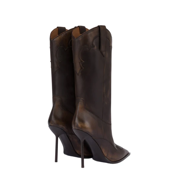 Lidia 105 Western Embroidered Boots in Ebano Brushed Leather - Image 3