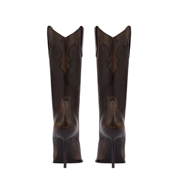 Lidia 105 Western Embroidered Boots in Ebano Brushed Leather - Image 4