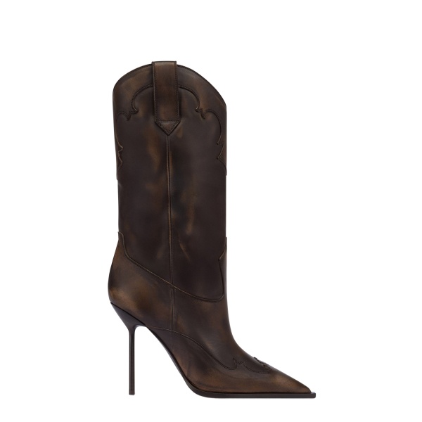 Paris Texas Lidia 105 Western Embroidered Boots in Ebano Brushed Leather