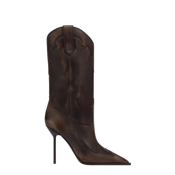 Paris Texas Lidia 105 Western Embroidered Boots in Ebano Brushed Leather