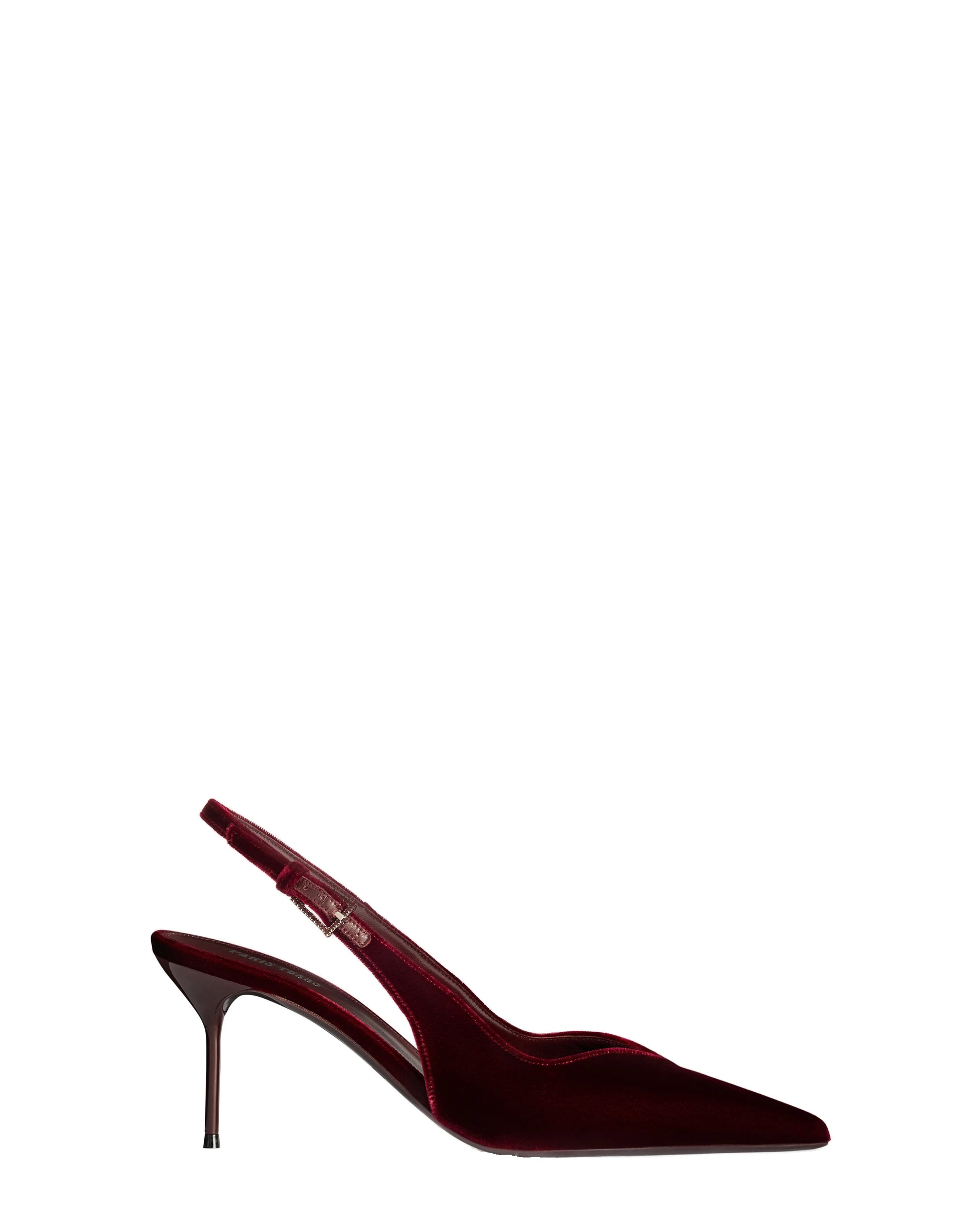 Paris Texas Lidia 70 Slingbacks in Deep Red | Luxury Shoes Paris Texas Lidia 70 Buckle Slingbacks in Deep Red Velvet