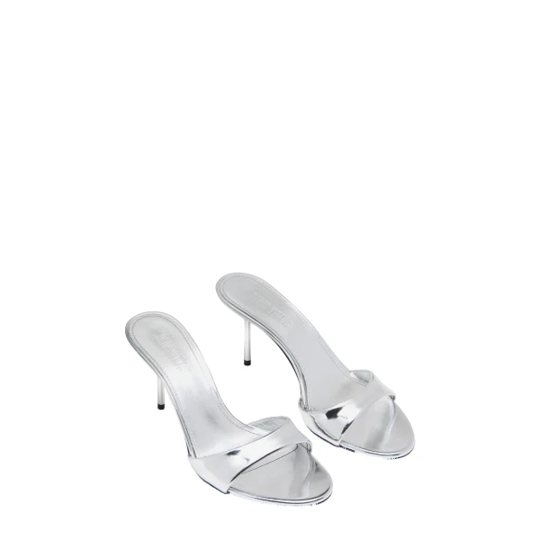 Lidia 70 Mules in Silver Mirrored Leather - Image 2