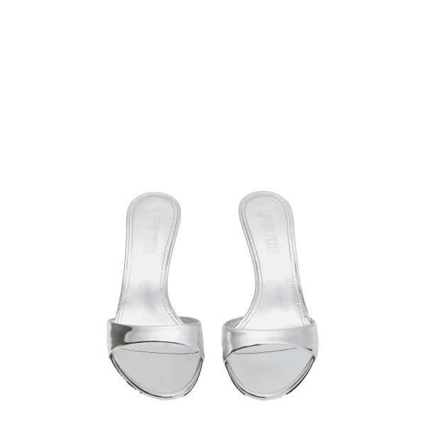 Lidia 70 Mules in Silver Mirrored Leather - Image 3
