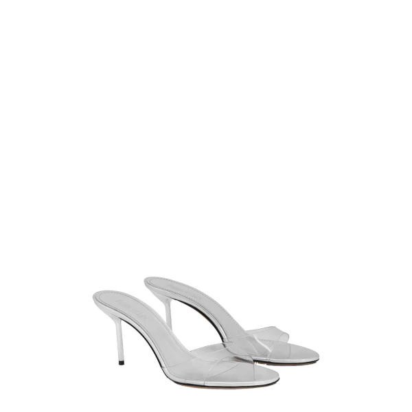 Lidia 70 Mules in Silver PVC and Mirrored Leather - Image 2