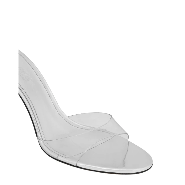Lidia 70 Mules in Silver PVC and Mirrored Leather - Image 5