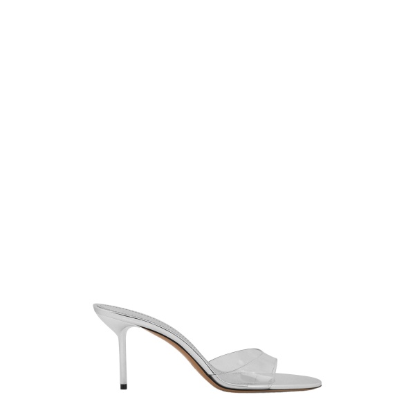 Paris Texas Lidia 70 Mules in Silver PVC and Mirrored Leather