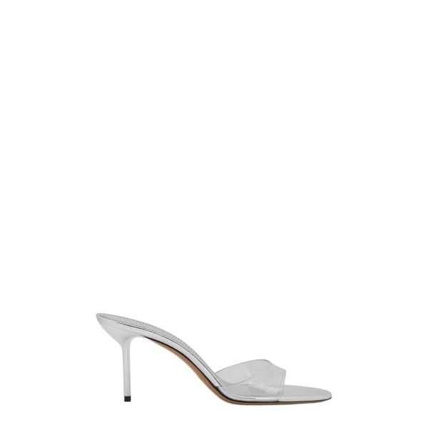 Paris Texas Lidia 70 Mules in Silver PVC and Mirrored Leather