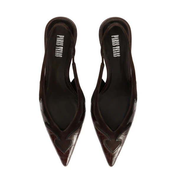 Lidia 70 Queen of Hearts Slingbacks in Fondente Suede and Croc-Embossed Leather - Image 5