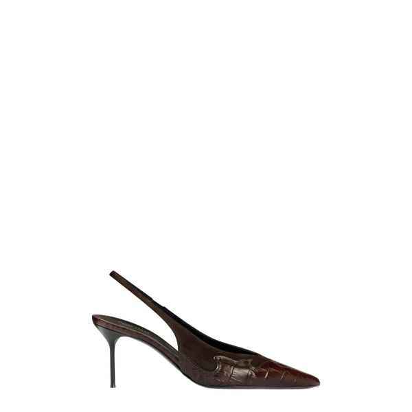 Lidia 70 Queen of Hearts Slingbacks in Fondente Suede and Croc-Embossed Leather