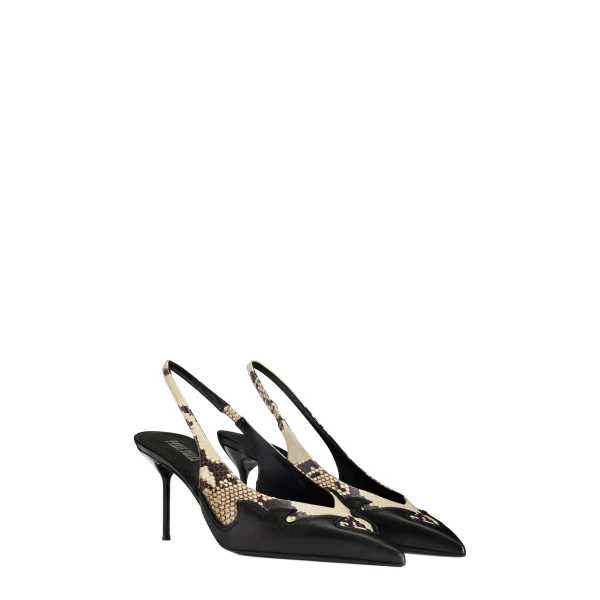 Lidia 70 Queen of Hearts Slingbacks in Natural and Black Python-Print and Nappa Leather - Image 2