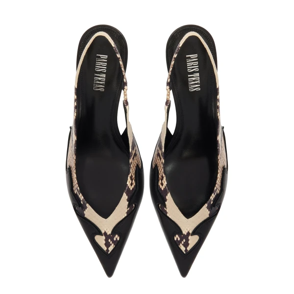 Lidia 70 Queen of Hearts Slingbacks in Natural and Black Python-Print and Nappa Leather - Image 5
