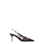 Paris Texas Lidia 70 Queen of Hearts Slingbacks in Natural and Black Python-Print and Nappa Leather
