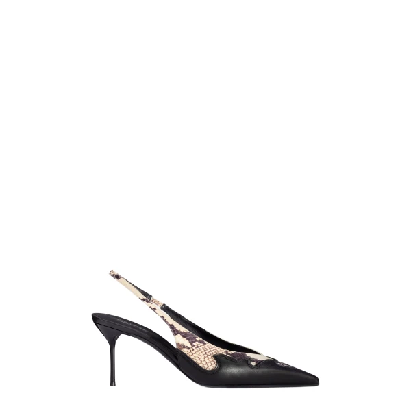 Lidia 70 Queen of Hearts Slingbacks in Natural and Black Python-Print and Nappa Leather