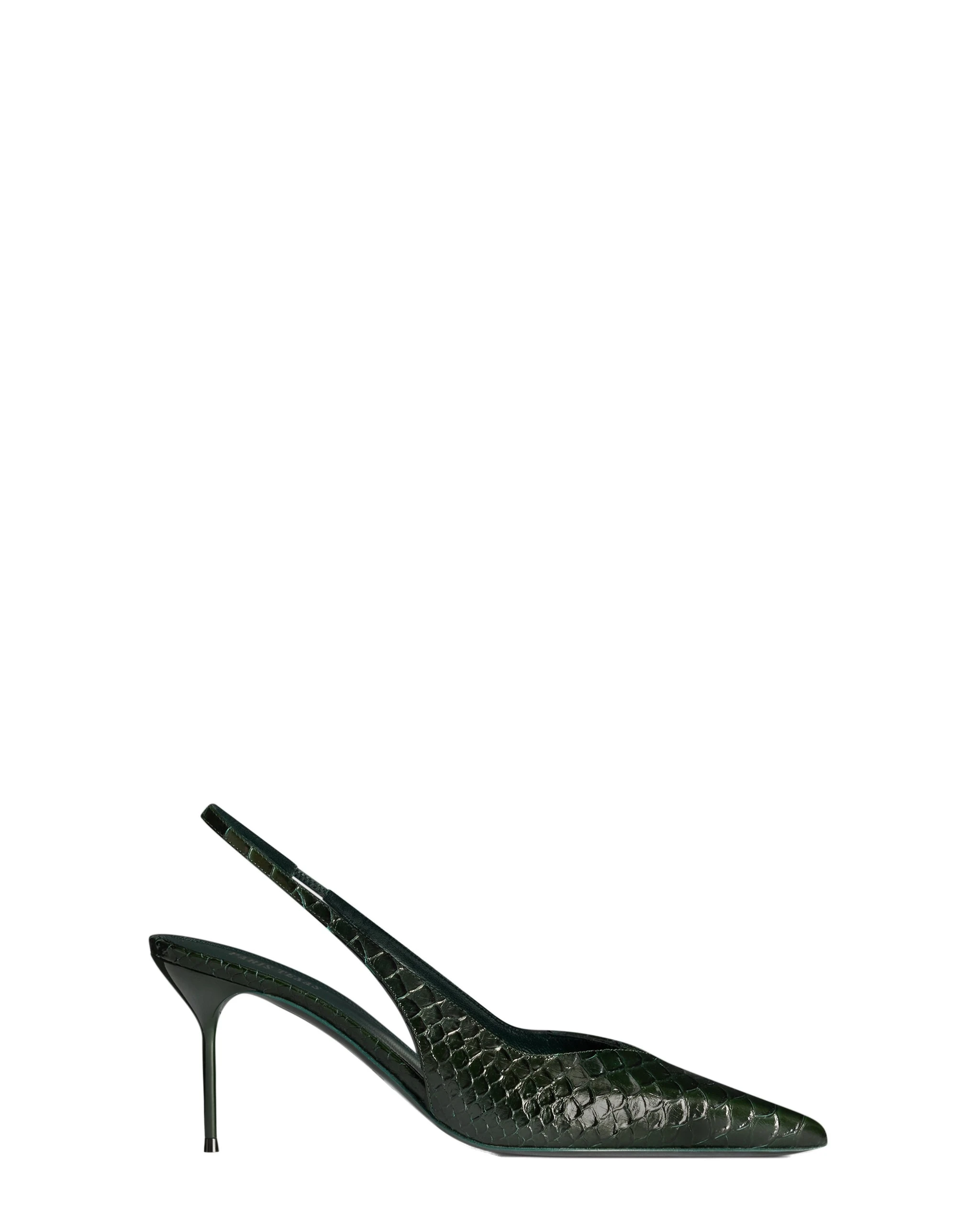 Paris Texas Lidia 70 Slingbacks in Green Noir | Luxury Shoes Paris Texas Lidia 70 Slingbacks in Green Noir Python-Print Leather
