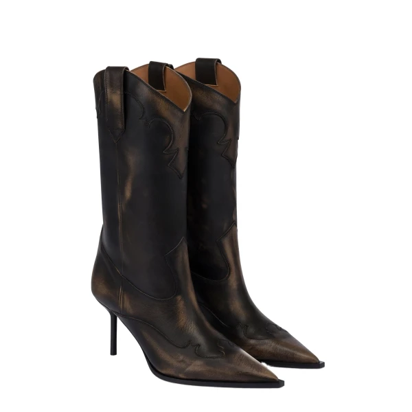 Lidia 70 Western Embroidered Boots in Black Brushed Leather - Image 2