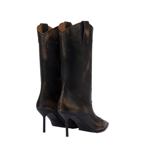 Lidia 70 Western Embroidered Boots in Black Brushed Leather - Image 3