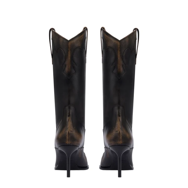 Lidia 70 Western Embroidered Boots in Black Brushed Leather - Image 4
