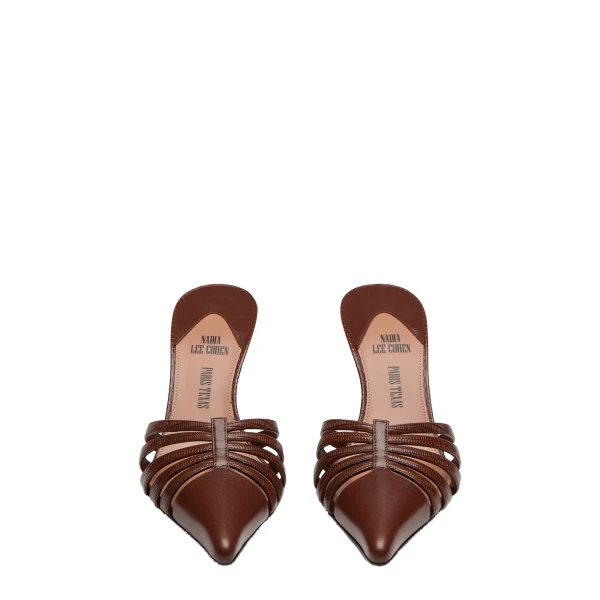 Nadia 85 Mules in Brown Lizard-Print Leather - Image 3