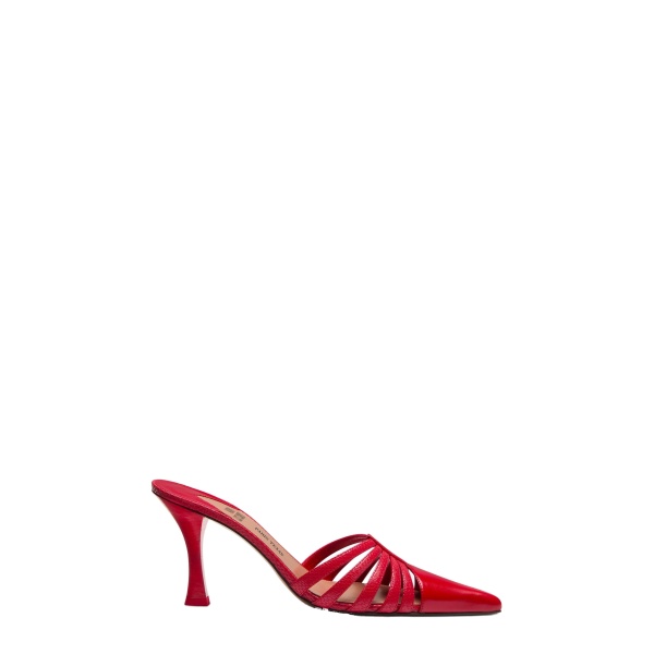 Paris Texas Nadia 85 Mules in Red Lizard-Print Leather