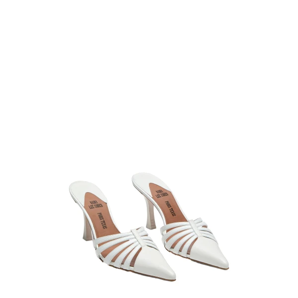 Nadia 85 Mules in White Shiny Kid Leather - Image 2
