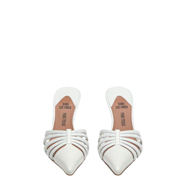 Nadia 85 Mules in White Shiny Kid Leather - Image 3