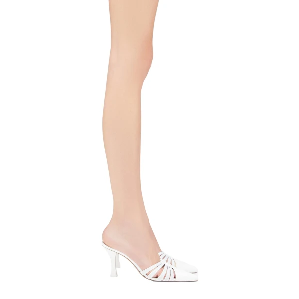 Nadia 85 Mules in White Shiny Kid Leather - Image 6