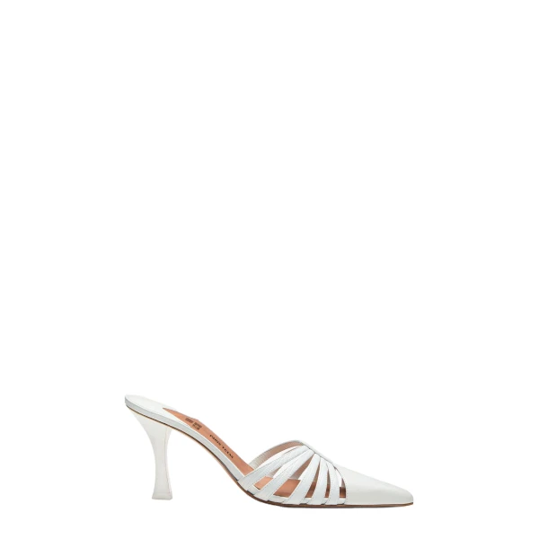 Nadia 85 Mules in White Shiny Kid Leather