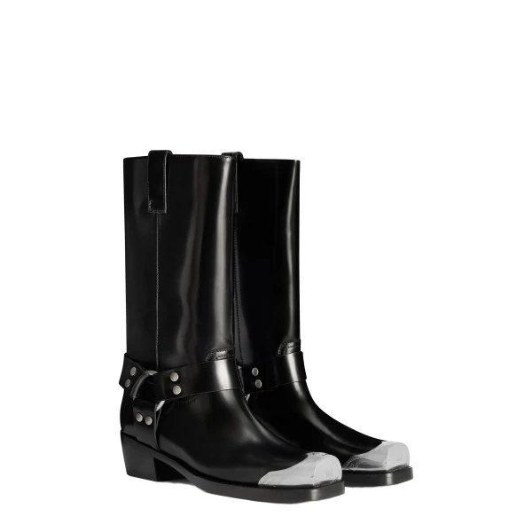 Roxy 35 Embellished Toe Boots in Black Brushed Leather - Image 2