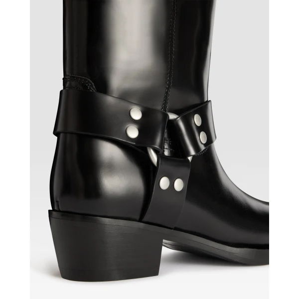 Roxy 35 Embellished Toe Boots in Black Brushed Leather - Image 4