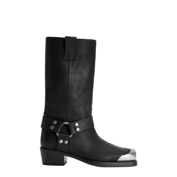 Roxy 45 Embellished Toe Boots in Black Leather