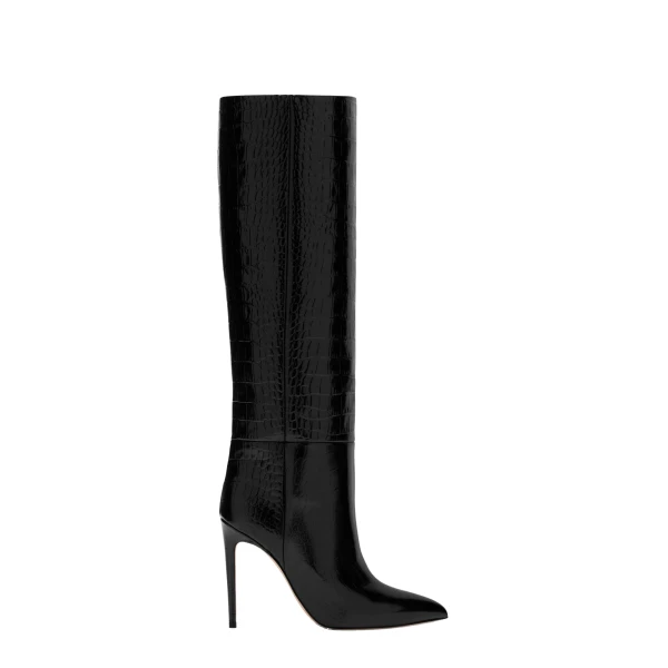 Paris Texas Stiletto 105 Boots in Carbone Croc-Embossed Leather