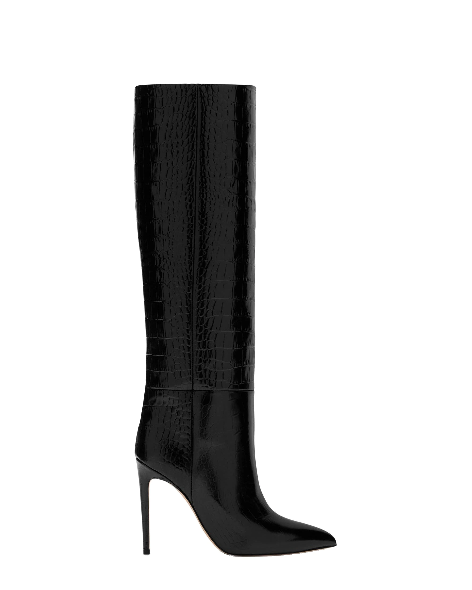 Paris Texas Stiletto 105 Boots in Carbone | Luxury Shoes Paris Texas Stiletto 105 Boots in Carbone Croc-Embossed Leather