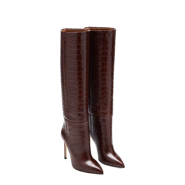 Stiletto 105 Boots in Cioccolato Croc-Embossed Leather - Image 2