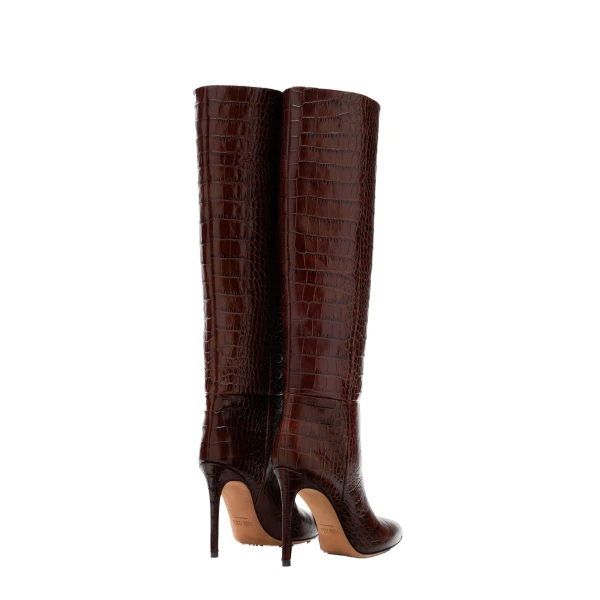 Stiletto 105 Boots in Cioccolato Croc-Embossed Leather - Image 3