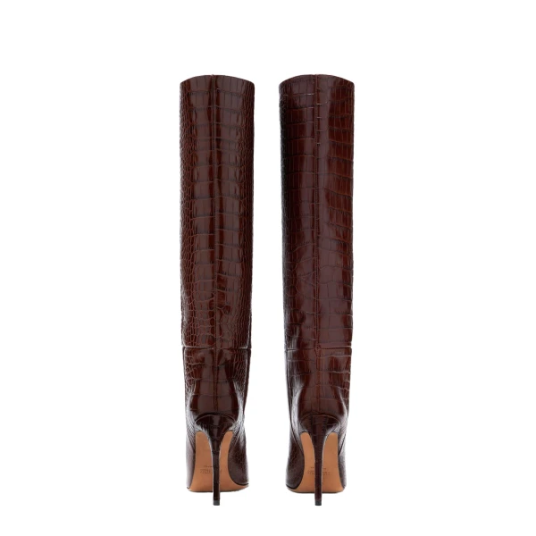 Stiletto 105 Boots in Cioccolato Croc-Embossed Leather - Image 4