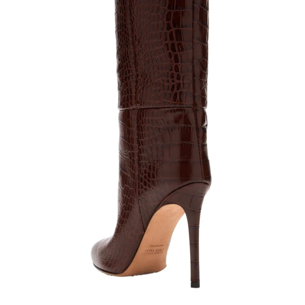 Stiletto 105 Boots in Cioccolato Croc-Embossed Leather - Image 5