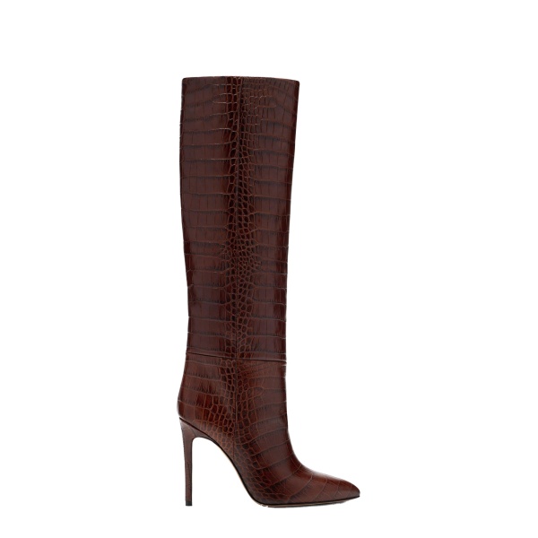 Paris Texas Stiletto 105 Boots in Cioccolato Croc-Embossed Leather