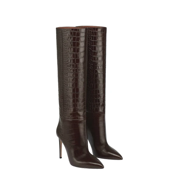 Stiletto 105 Boots in Ebano Croc-Embossed Leather - Image 2