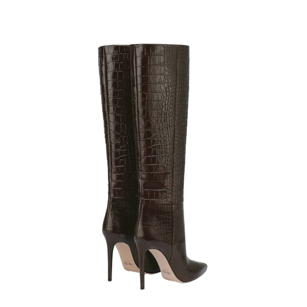 Stiletto 105 Boots in Ebano Croc-Embossed Leather - Image 3